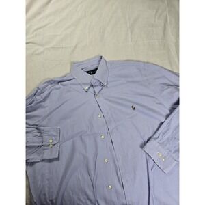 Ralph Lauren Shirt Mens 17 34/35 Blue White Striped Button Down Dress Pony Logo